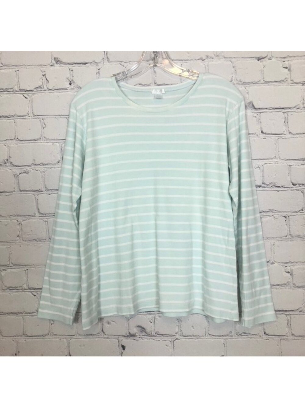 Lake 100% Pima Cotton Pajama Top Size M Pale Blue White Stripe